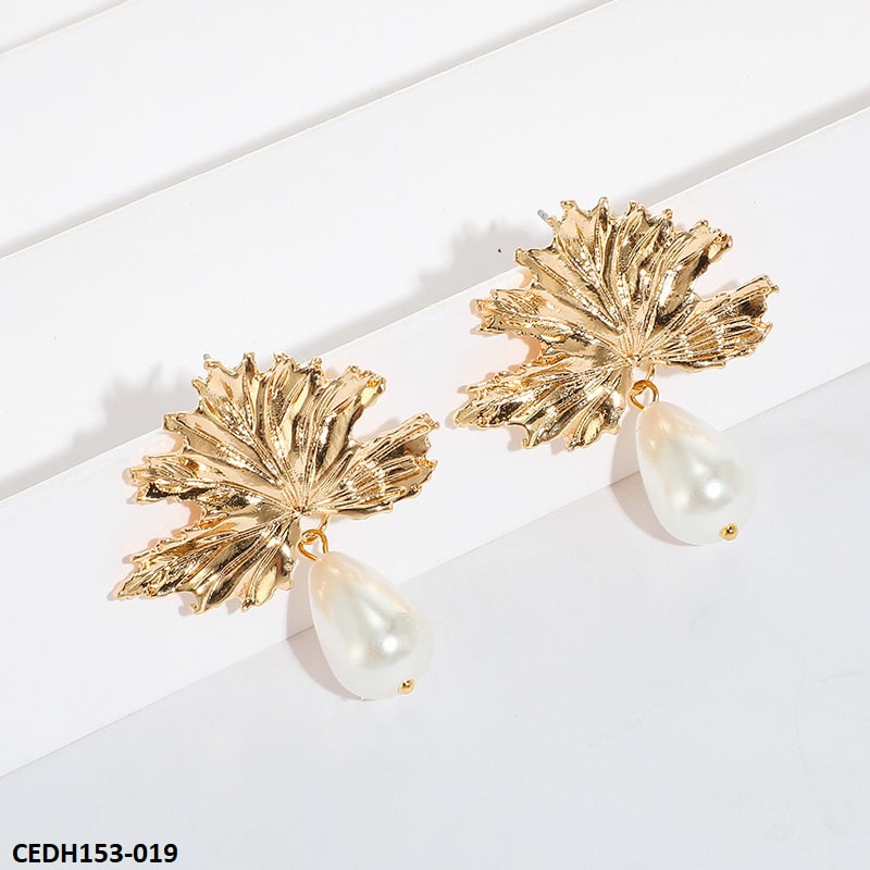 Leaf Pearl Drop Earrings Pair