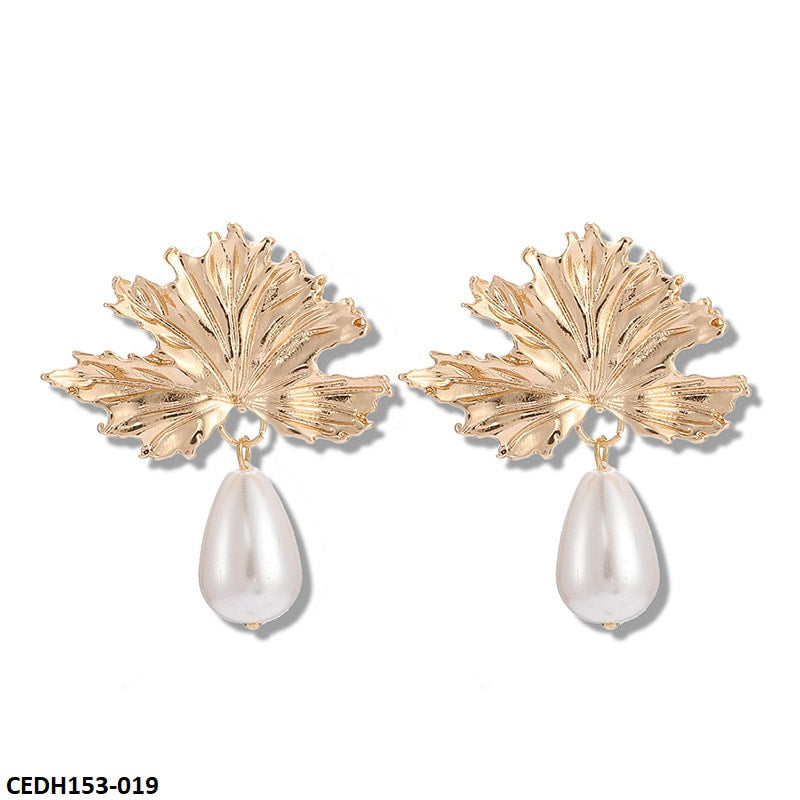 Leaf Pearl Drop Earrings Pair